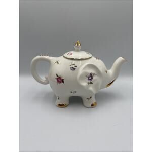 Grace's Teaware Elephant Floral Fine‎ Porcelain Teapot Gold Trim